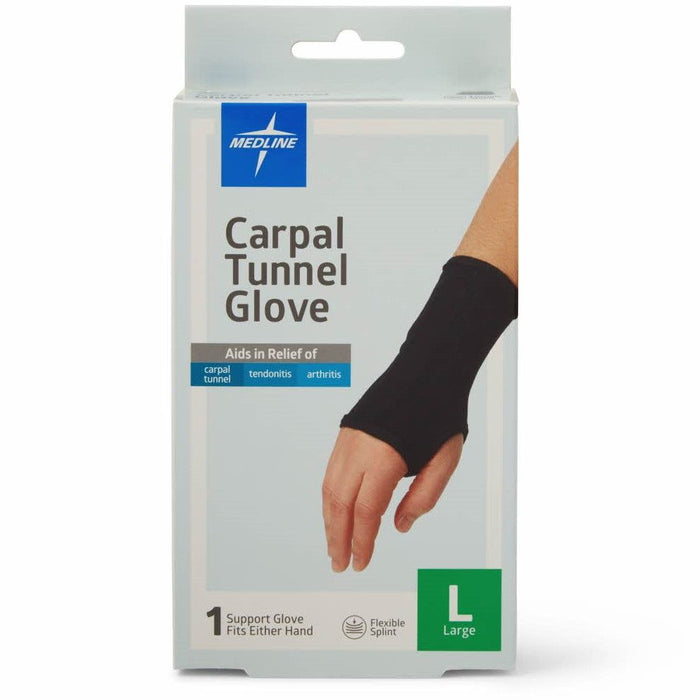 Medline Carpal Tunnel Glove with Flexible Splint, Black 1Ct