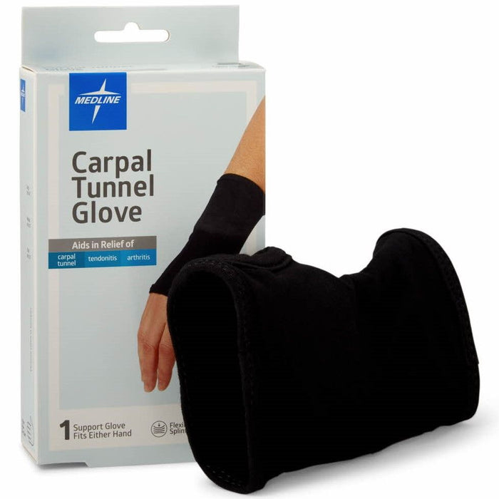 Medline Carpal Tunnel Glove with Flexible Splint, Black 1Ct