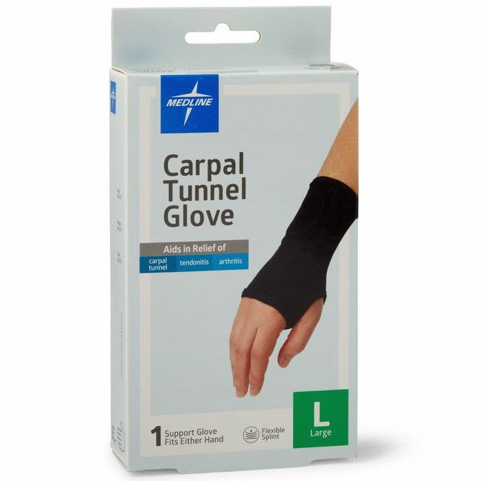 Medline Carpal Tunnel Glove with Flexible Splint, Black 1Ct