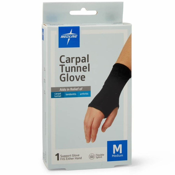 Medline Carpal Tunnel Glove with Flexible Splint, Black 1Ct