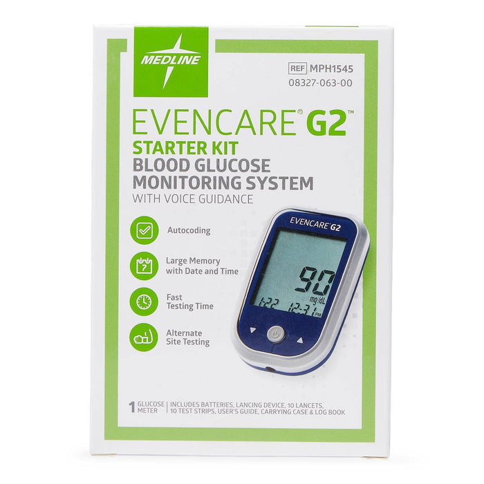 Monitor de glucosa en sangre EVENCARE G2 + kit de inicio 26 piezas 