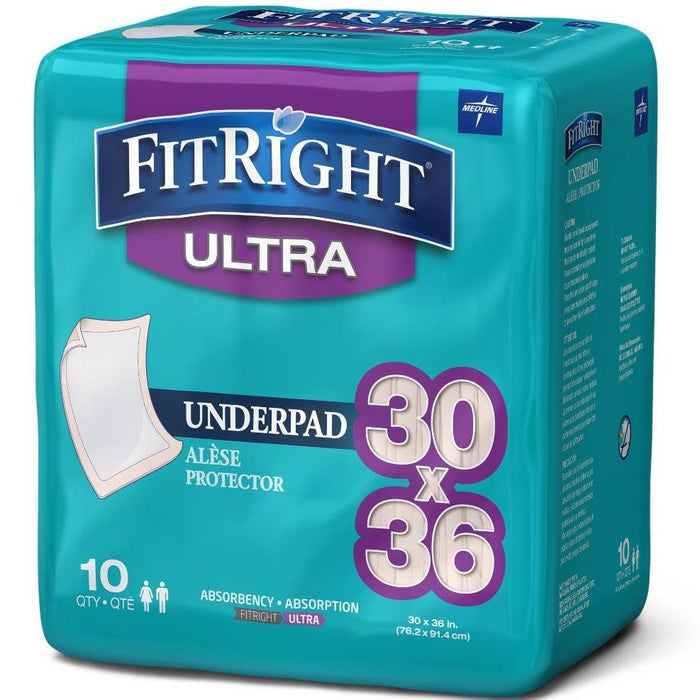 Medline FitRight Underpad Heavy Absorbency 30x36 10Ct