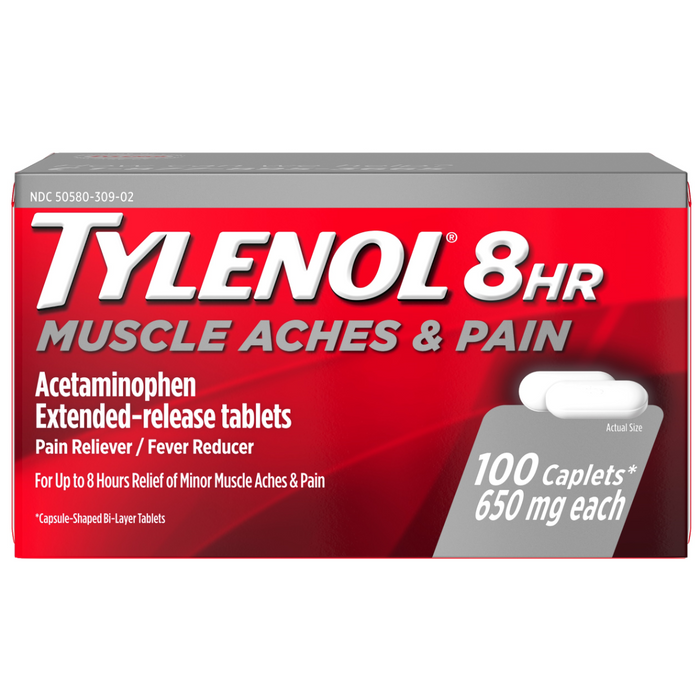 Tylenol 8 horas dolores musculares y alivio del dolor 650 mg 100 ct