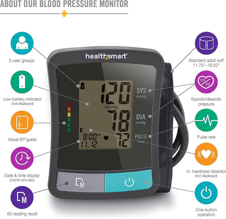 HealthSmart Digital Standard Blood Pressure Monitor with Automatic Adult Arm Cuff 1Ct