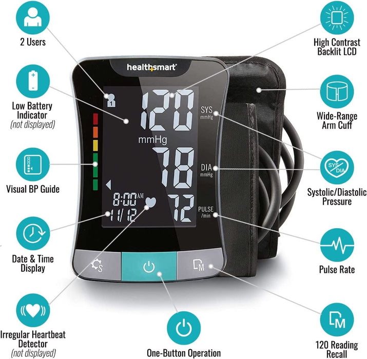 Monitor de presión arterial premium digital HealthSmart con manguito automático en la parte superior del brazo, 1 unidad