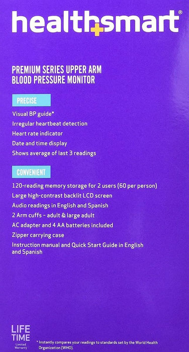 Monitor de presión arterial premium digital HealthSmart con manguito automático en la parte superior del brazo, 1 unidad