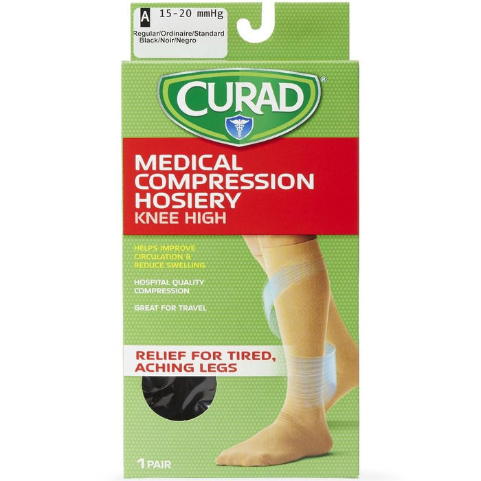 CURAD Knee Compression Hosiery 15-20mmHg Tan Reg 1Pr