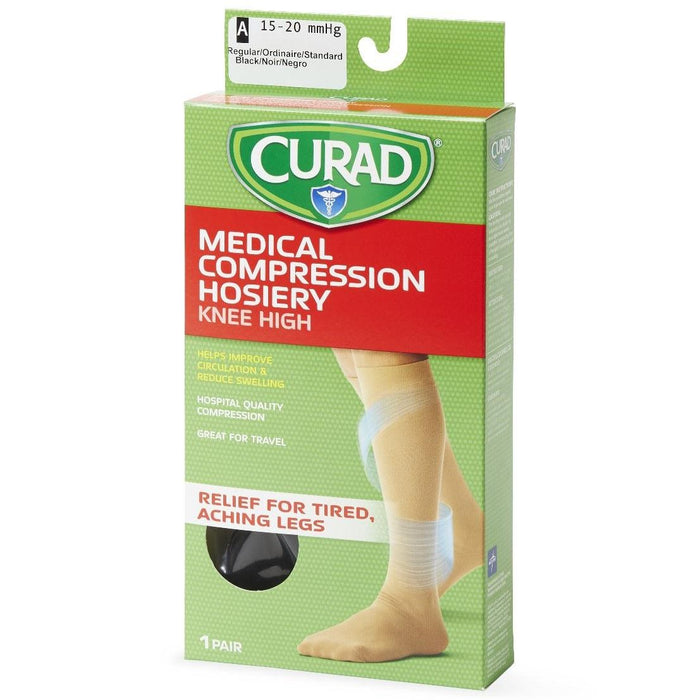 Medias de compresión para rodilla CURAD 15-20 mmHg Black Reg 1Pr