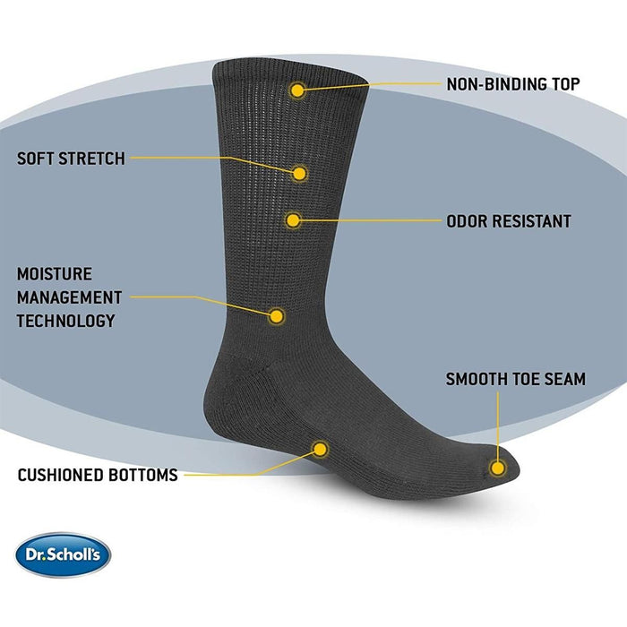Dr. Scholl's Diabetic and Circulatory Crew Socks, Black, Size Women's M/L 4Pr