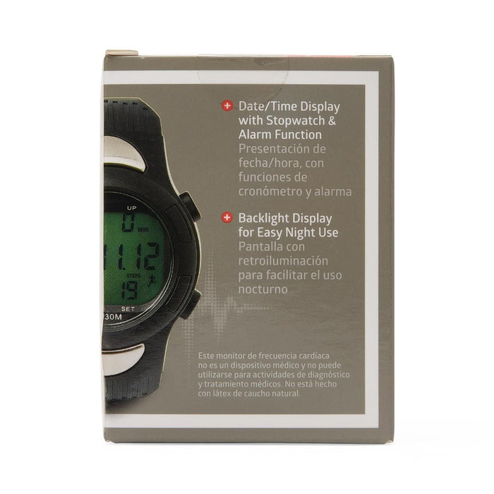 Medline Heart Rate Monitor Pedometer Watch, Black 1Ct