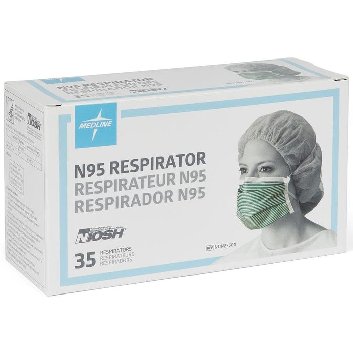 Medline N95 Flat-Fold Respirator Face Mask, Multicolor 35Ct