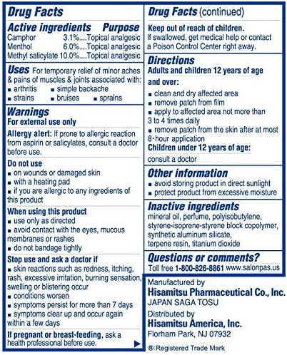 Salonpas Pain Relieving Patch 2.8x1.8 60Ct