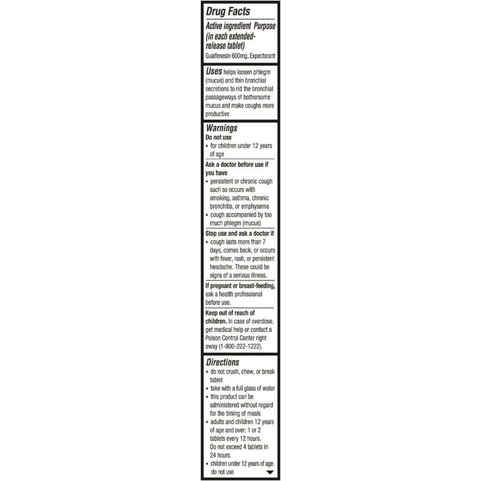 Guaifenesina, tableta de liberación prolongada de 600 mg, 40 unidades