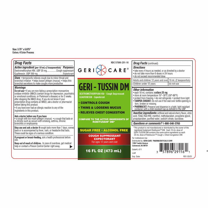 Geri-Tussin DM Jarabe de guaifenesina con dextrometorfano 16oz 1Ct 