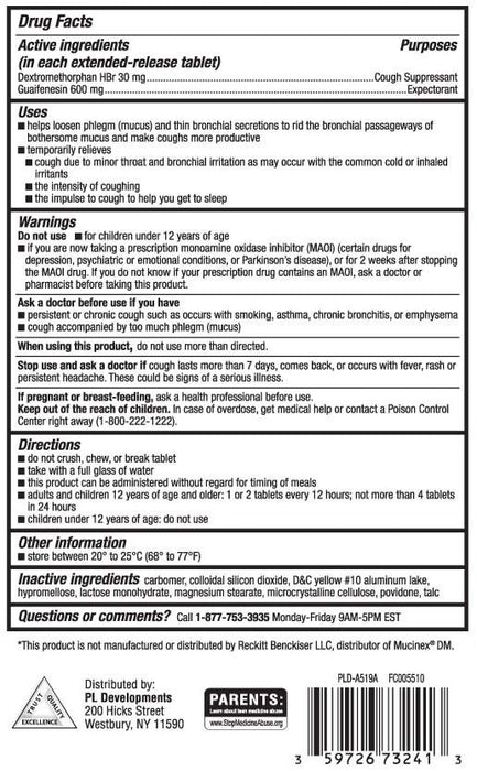 Mucus Relief DM Cough Suppressant Guaifenesin 600 mg 40Ct