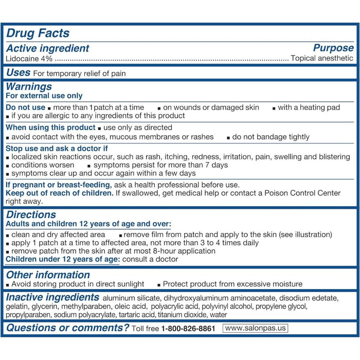 Parche para aliviar el dolor en gel de lidocaína Salonpas 6 unidades 