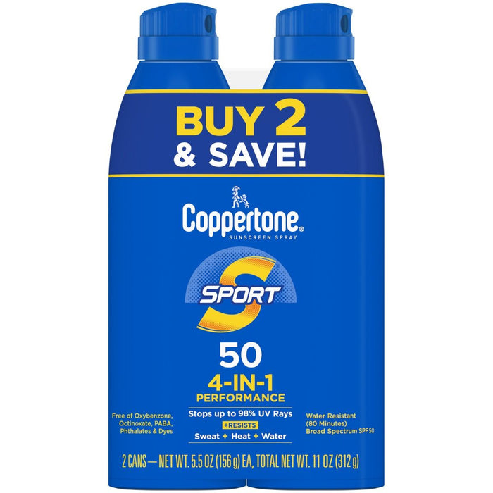 Coppertone SPF 50 Sport Spray Sunscreen 5.5oz 2Ct