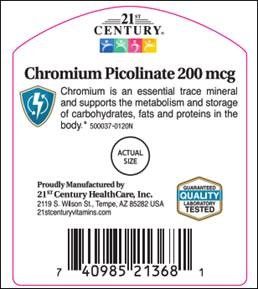 21st Century Chromium Picolinate Tablet 200mcg 100Ct