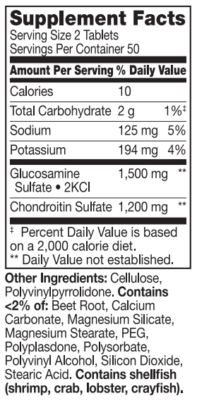 Glucosamina de triple potencia 750 mg Condroitina 600 mg, tableta 100 ct