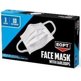 EQPT Basic White 3-Ply Face Mask with Ear Loops 10Ct