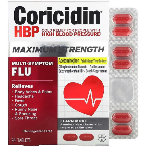 Coricidin High BP Maximum Strength Flu Tablets 24Ct