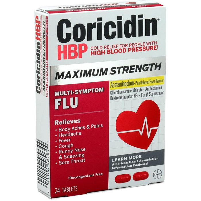 Coricidin High BP Maximum Strength Flu Tablets 24Ct