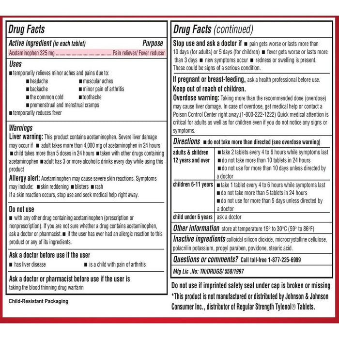 Akron Acetaminophen Tablet Regular Strength 325mg 100Ct