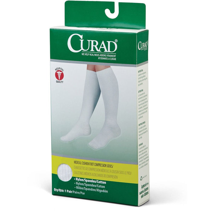 CURAD Cushion Compression Sock 15-20mmHg Wh B Reg 1Pr