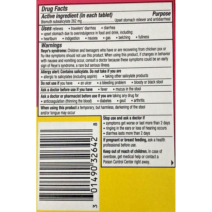 Pepto Bismol 5 alivio de síntomas sabor original masticables 48 unidades 