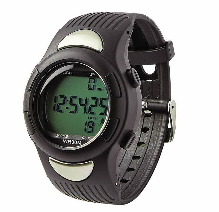 Medline Heart Rate Monitor Pedometer Watch, Black 1Ct