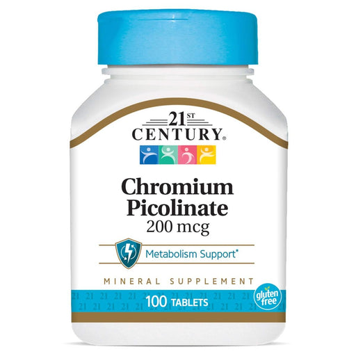 Tableta de picolinato de cromo del siglo XXI 200 mcg 100 ct