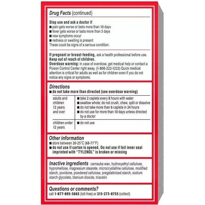 Tylenol 8 horas dolores musculares y alivio del dolor 650 mg 100 ct