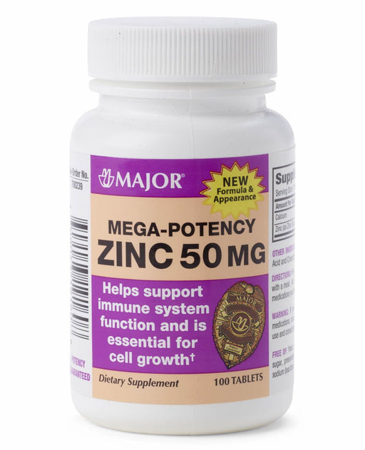 Major Mega-Potency Zinc Tablet 50mg 100Ct